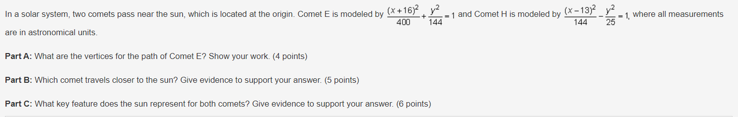 diameter of 100. The comet follows a parabolic path With directrix x