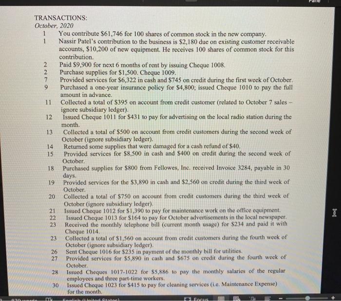  Need question 4-11 one ONN TRANSACTIONS: October, 2020 1 You contribute