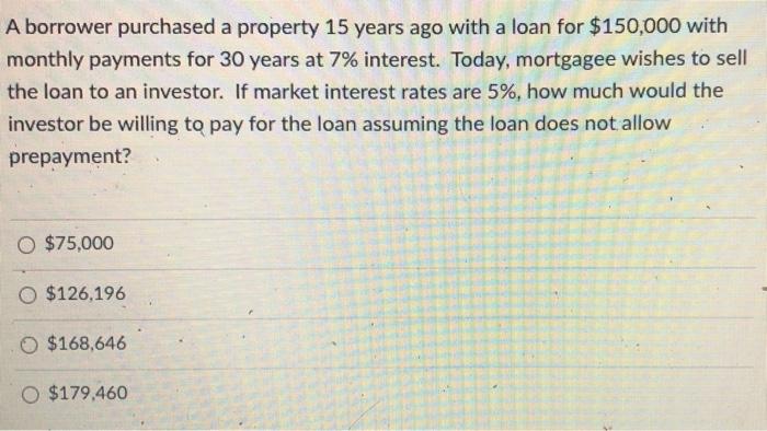  A borrower purchased a property 15 years ago with a loan