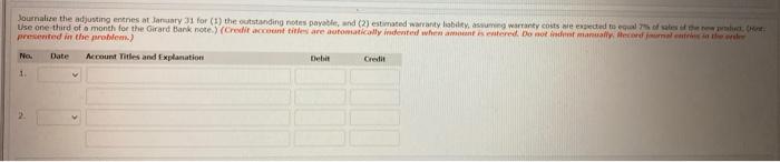 Payable 7,900 Unearned Service Revenue 15,500 During January, the following selected transactions