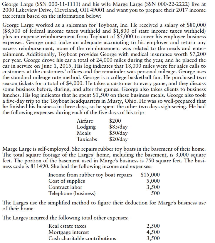 Complete the following forms George Large (SSN 000-11-1111) and his wife