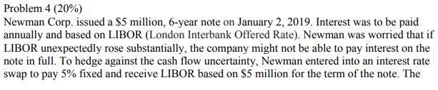 ends of 2019 and 2020. Problem 4 (20%) Newman Corp. issued a
