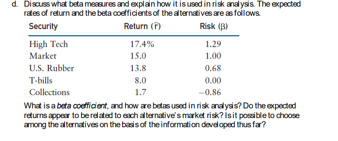 of the test addresses the risk return analysis. You are asked to