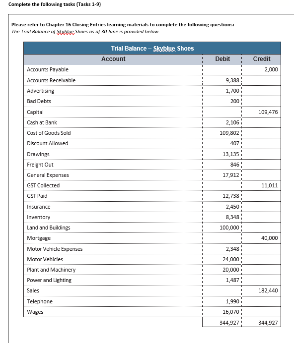  Complete the following tasks (Tasks 1-9) Please refer to Chapter 16