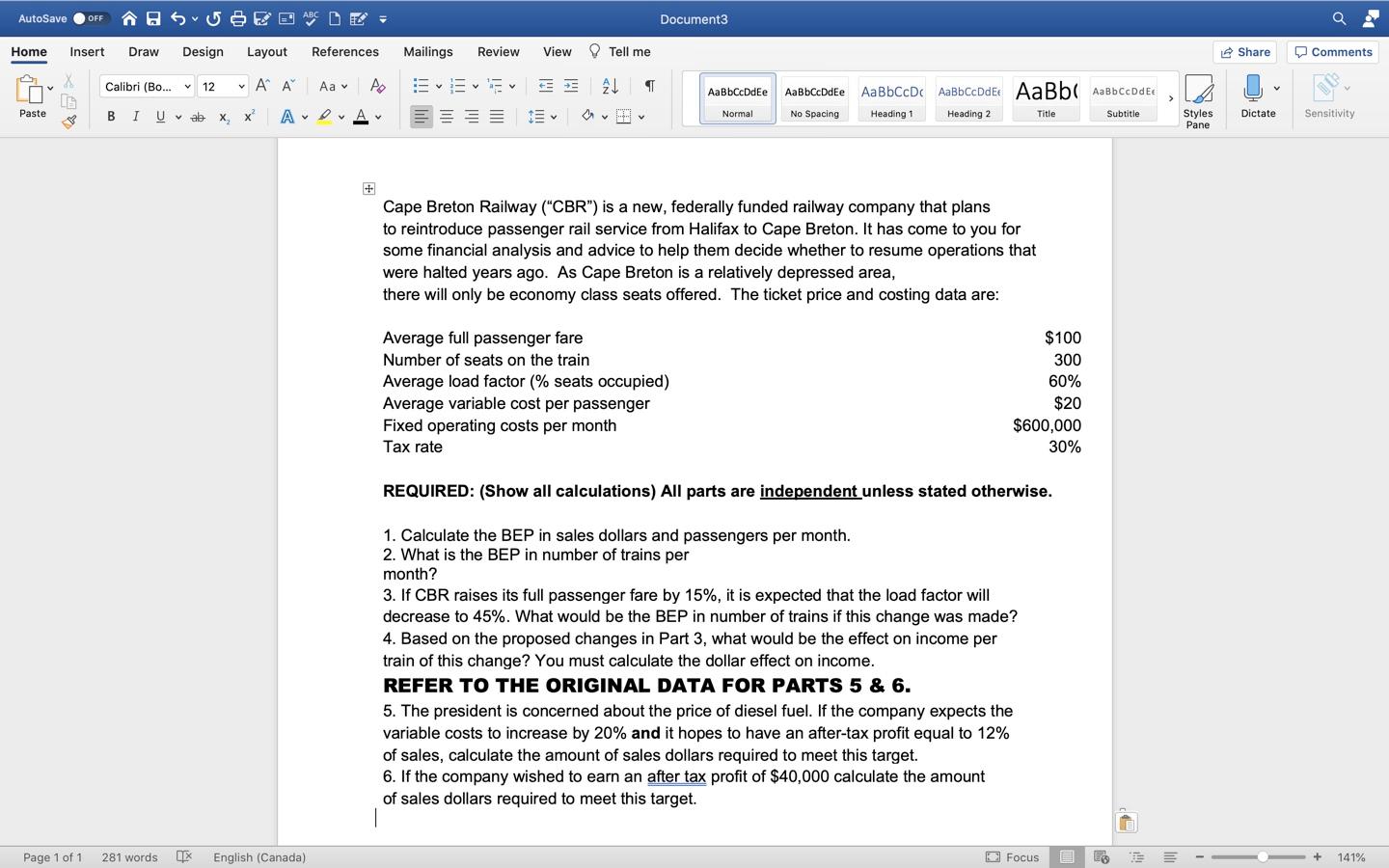  AutoSave OFF Document3 Home Insert Draw Design Layout References Mailings Review