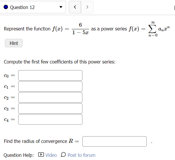 n=| Find the rst few coefcients in die power series. Find the