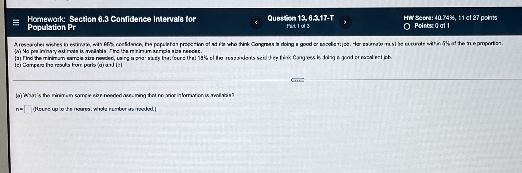  E Homework: Section 6.3 Confidence Intervals for Question 13, 6.3.17-T HW
