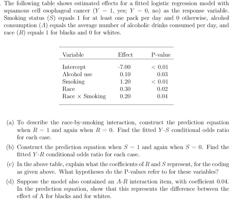  . The following table shows estimated effects for a tted logistic