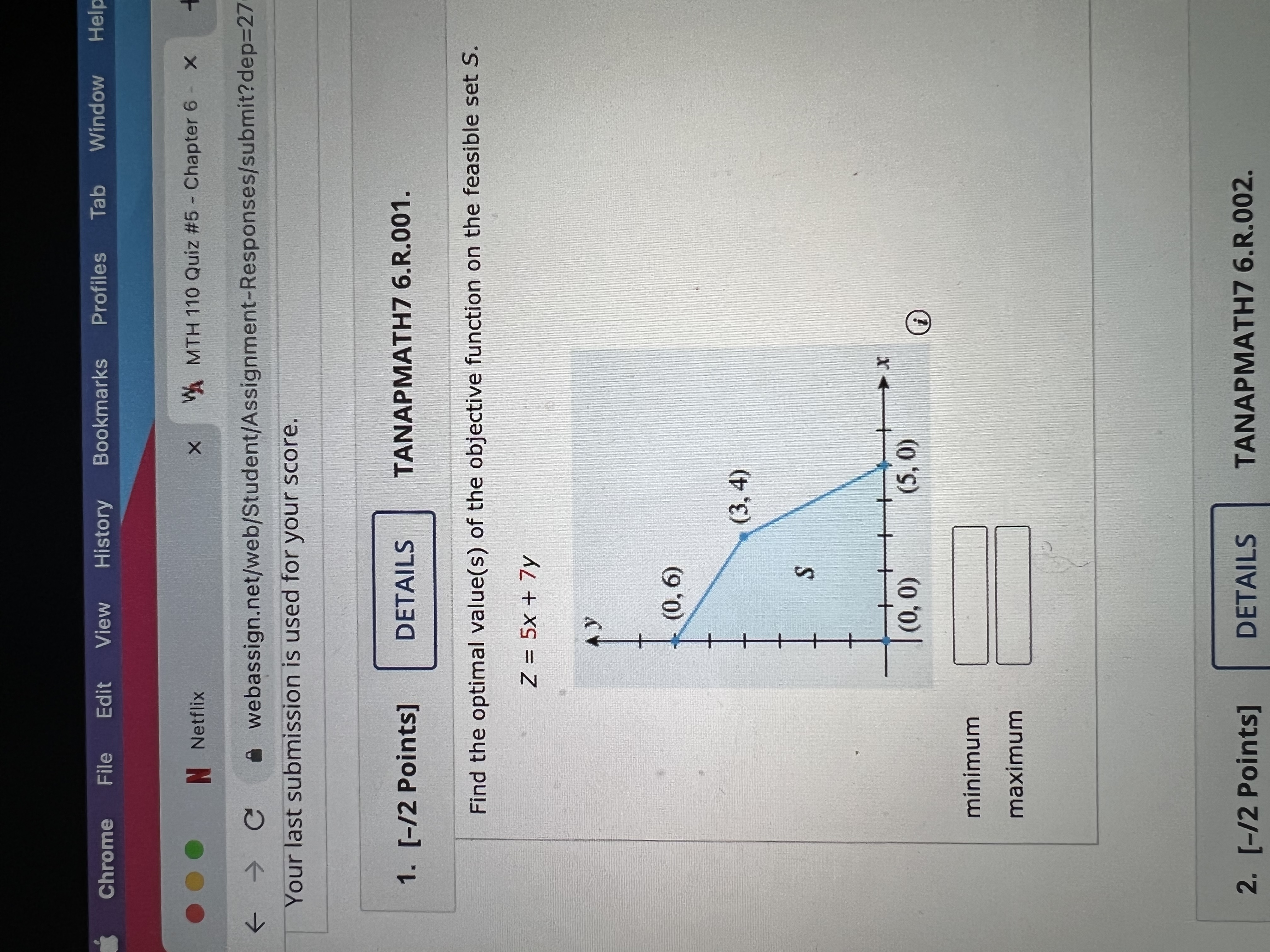 Maximize P = 6x + 7y subject to 2x + y s