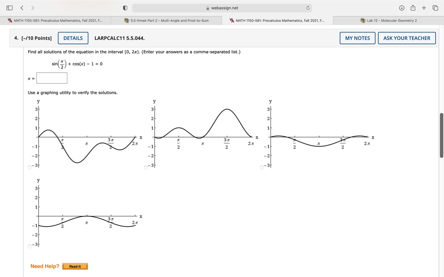  > webassign.net C A MATH 1150-581: Precalculus Mathematics, Fall 2021, F..