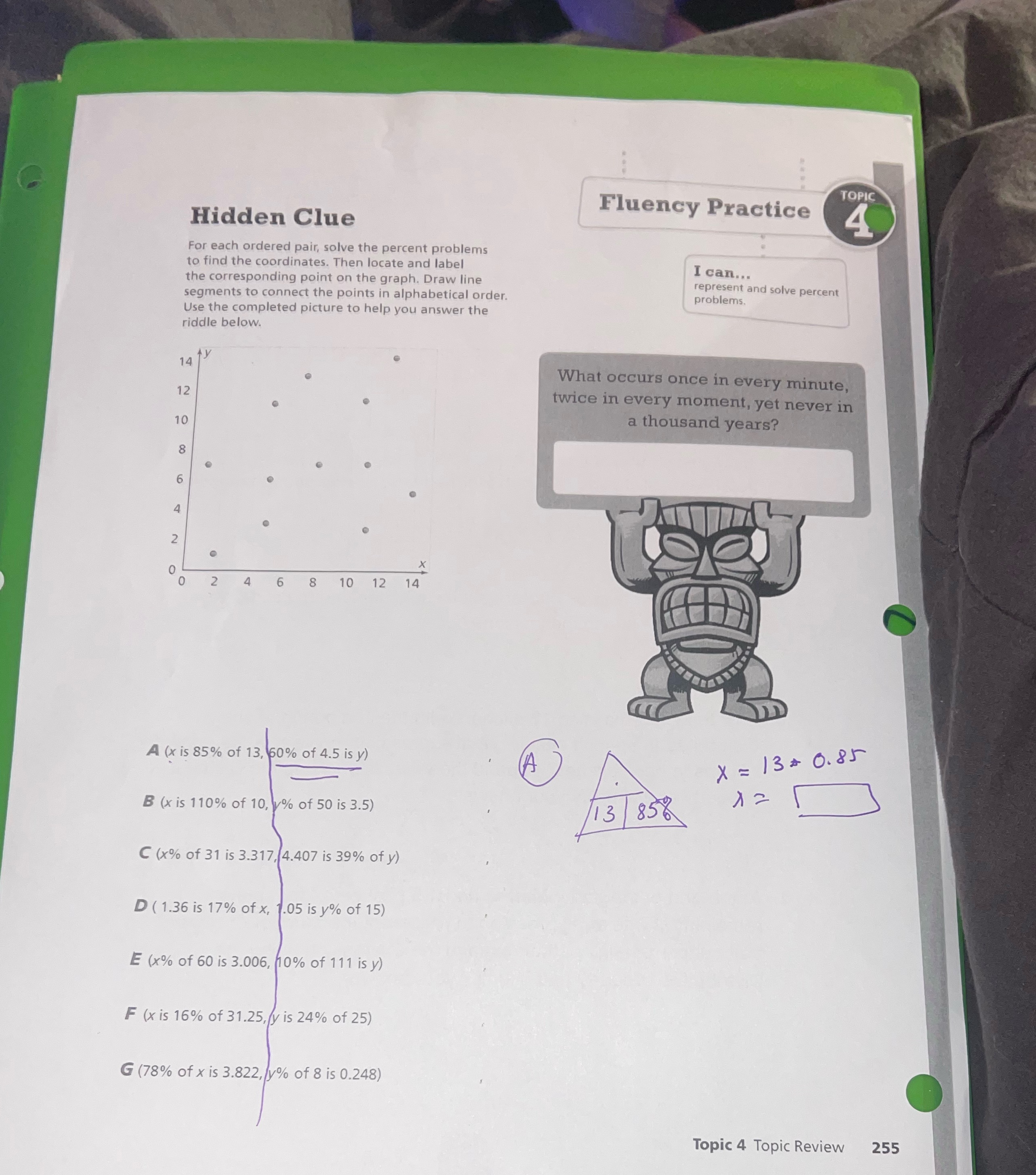 TOPIC Fluency Practice Hidden Clue For each ordered pair, solve the