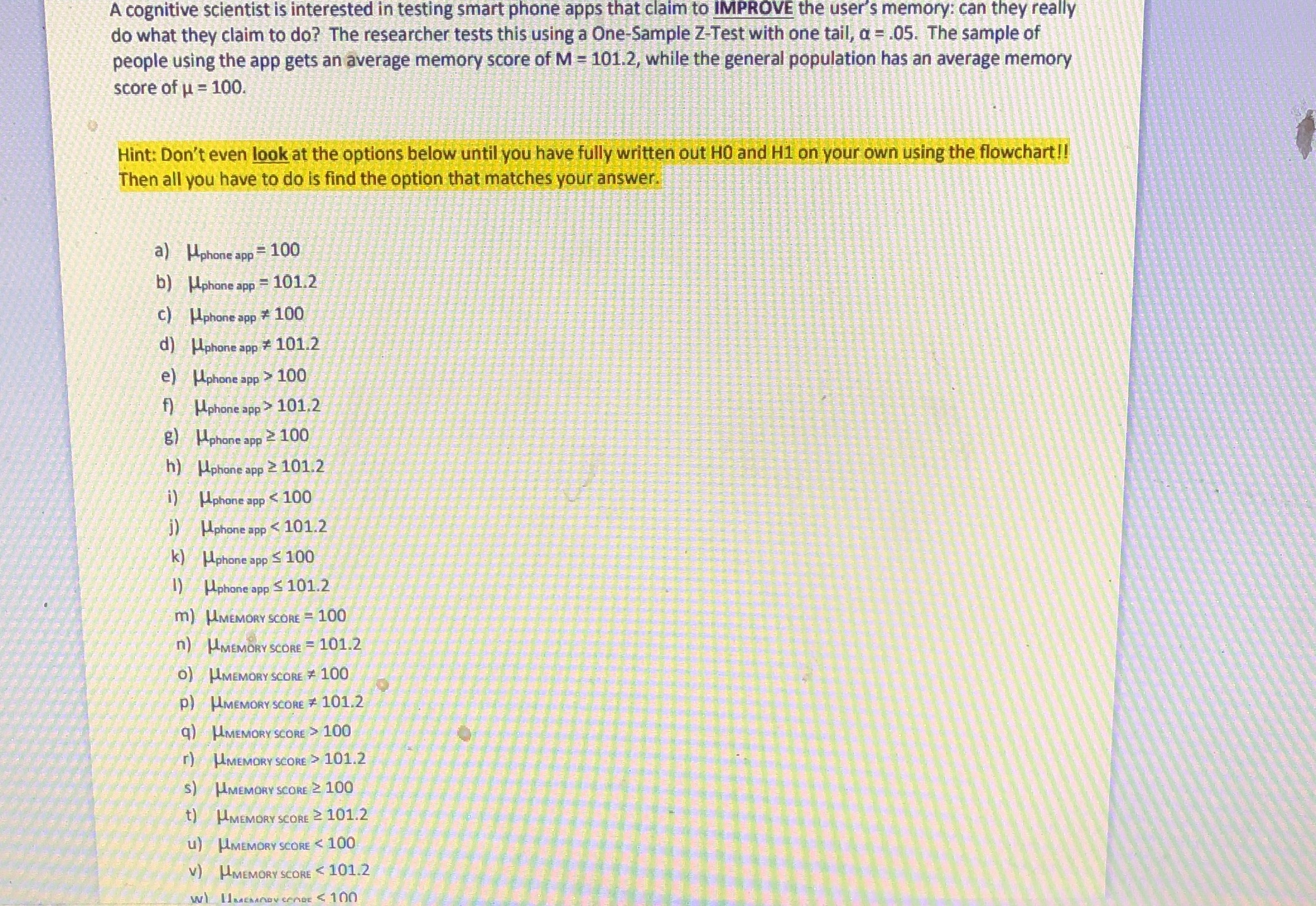 Pick the correct null hypothesis using the flowchart H0 and H1 A