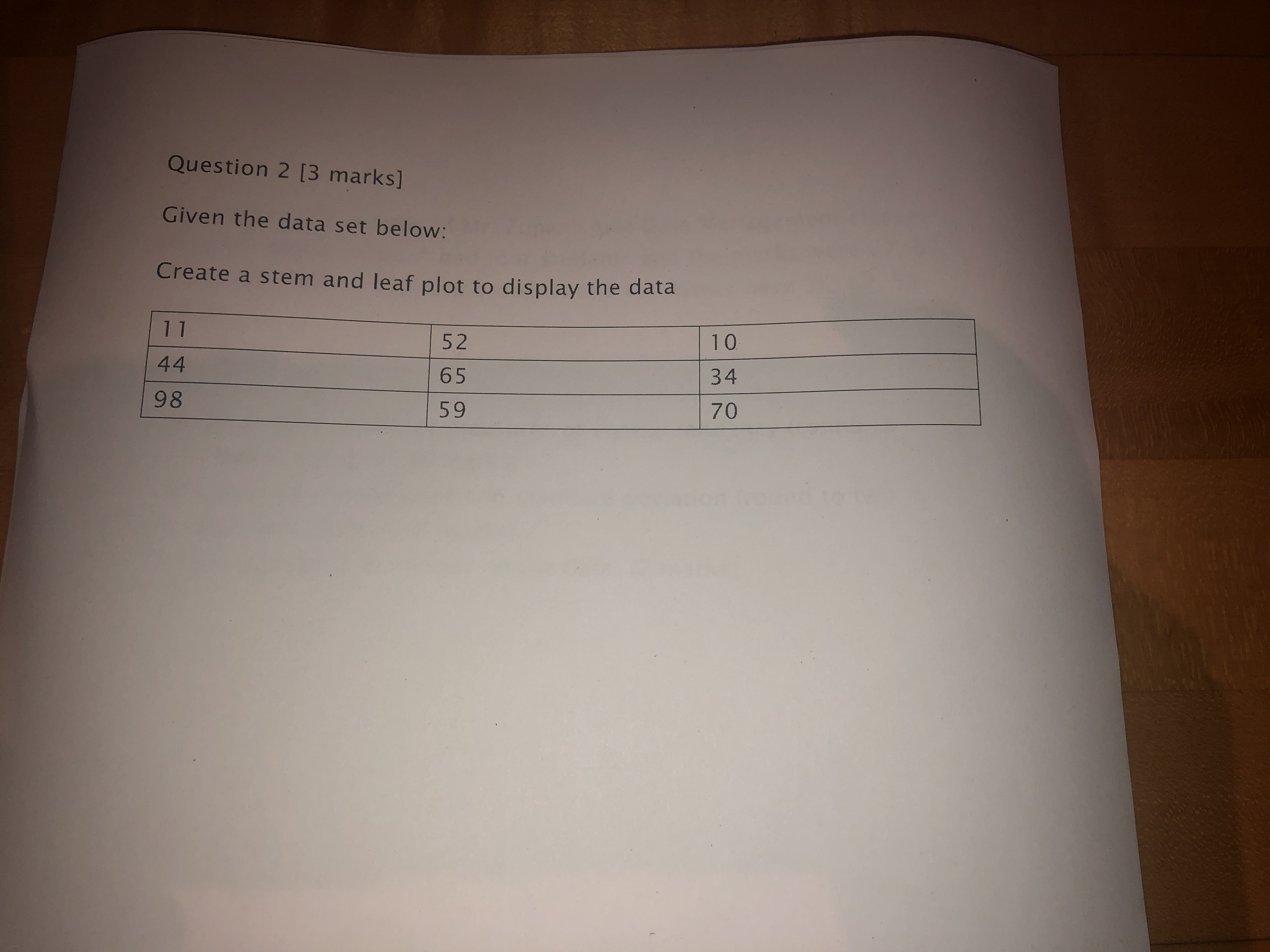  Question 2 [3 marks] Given the data set below: Create a