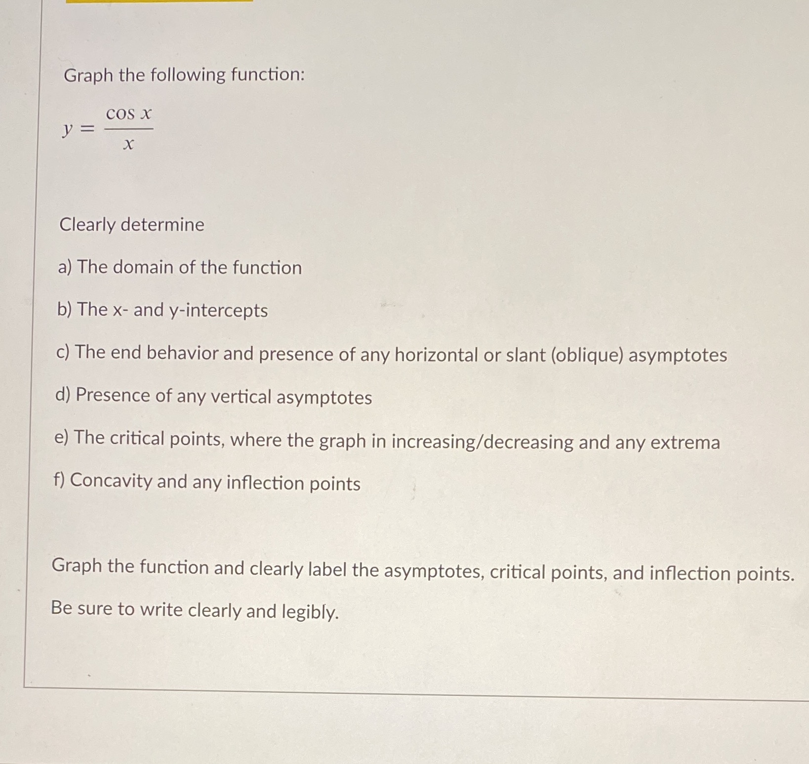 Please show all the work Graph the following function: COS X V