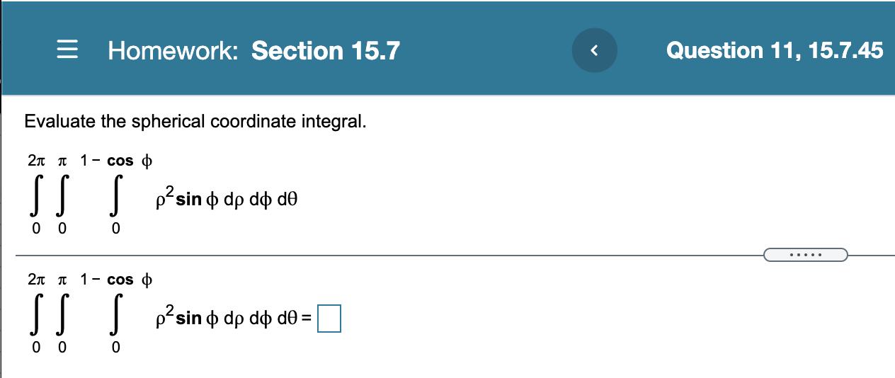 spherical coordinate integral I I I p2 sin d) dp dd) d8.