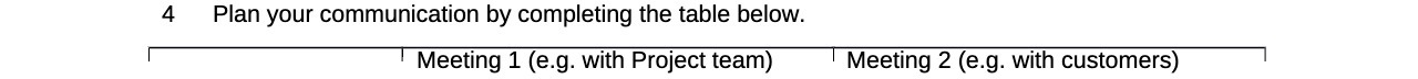 4 Plan your communication by completing the table below. ' Meeting