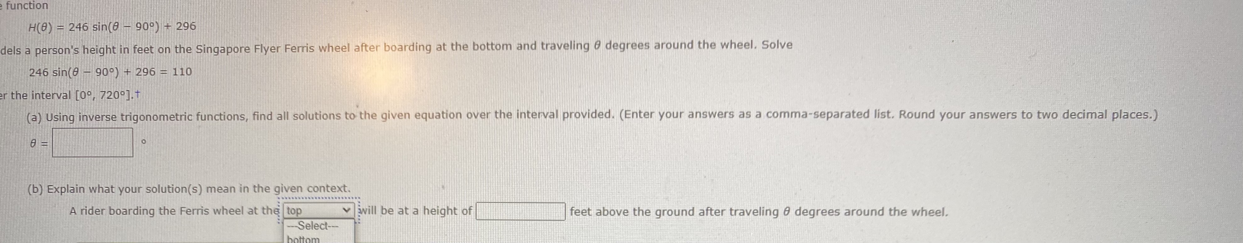 Please explain the steps to solve and answer function H(0) = 246