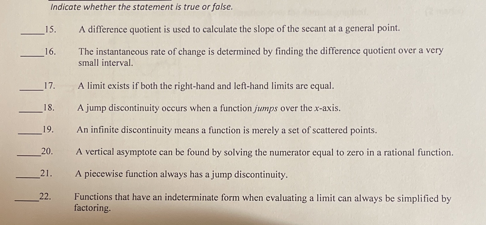  Indicate whether the statement is true or false. 15. A difference