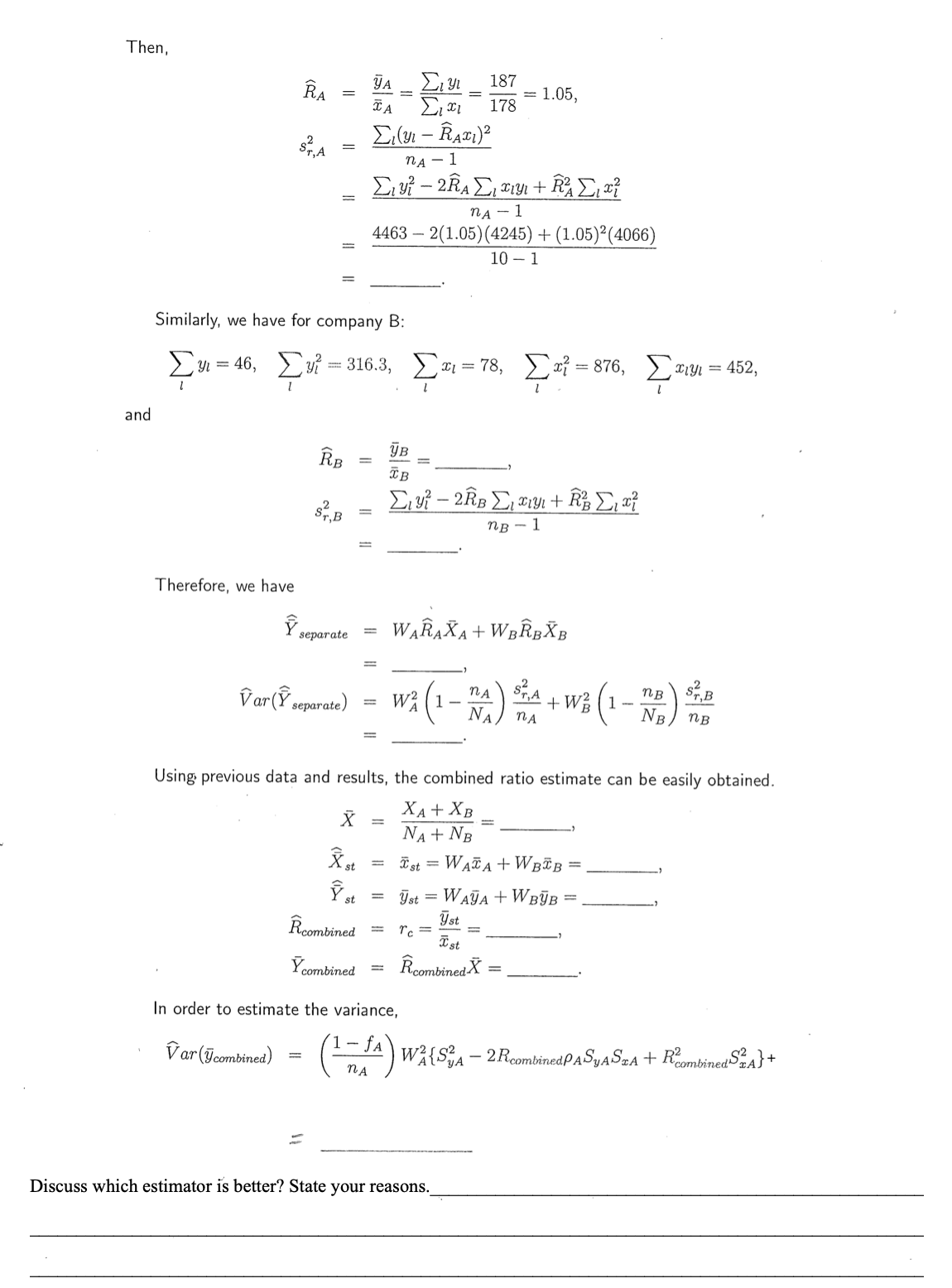  Then, RA = JA 187 178 = 1.05, TA STA =