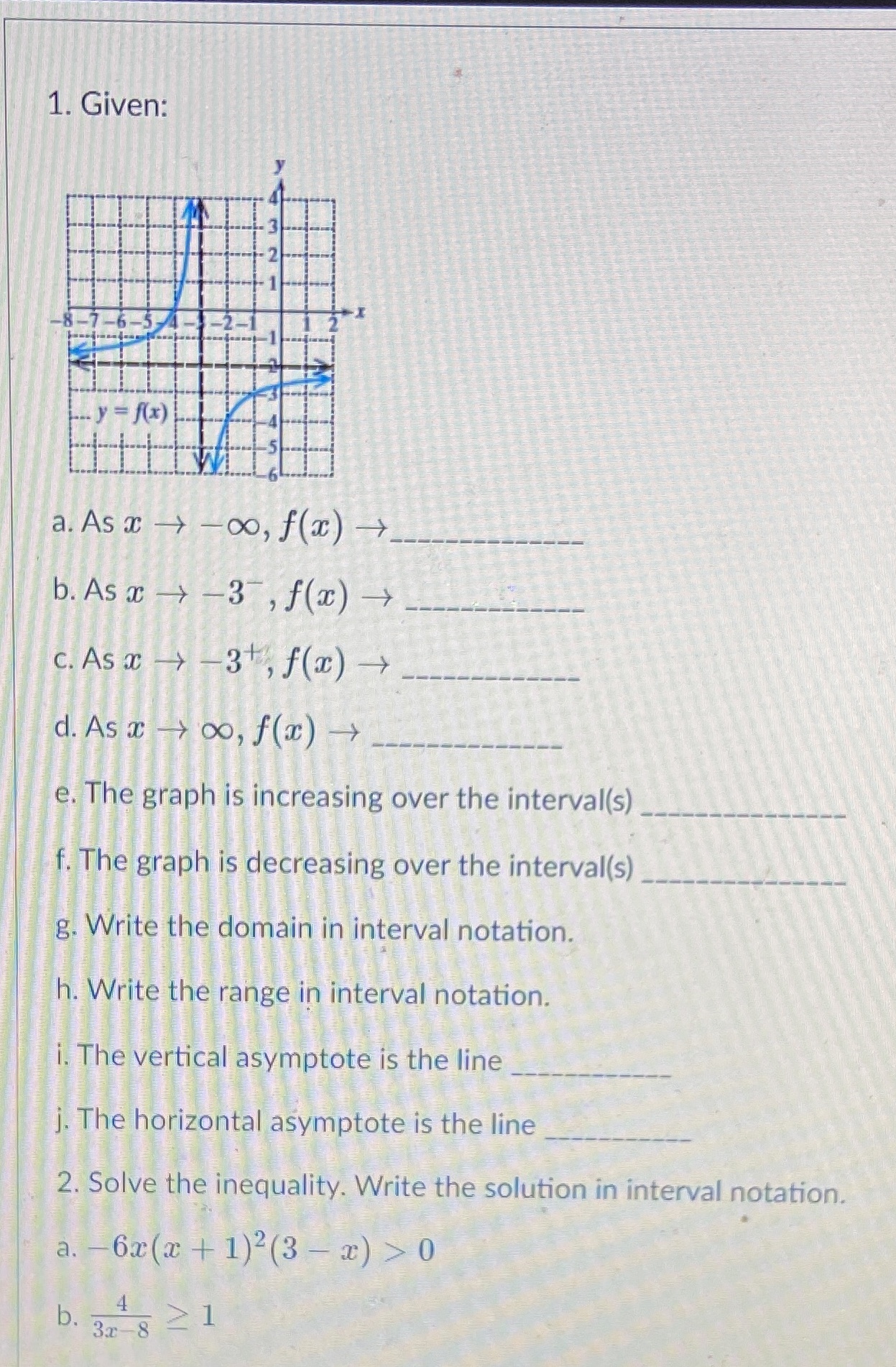 1. Given: --y = A(x) a. As a - -0, f(z)