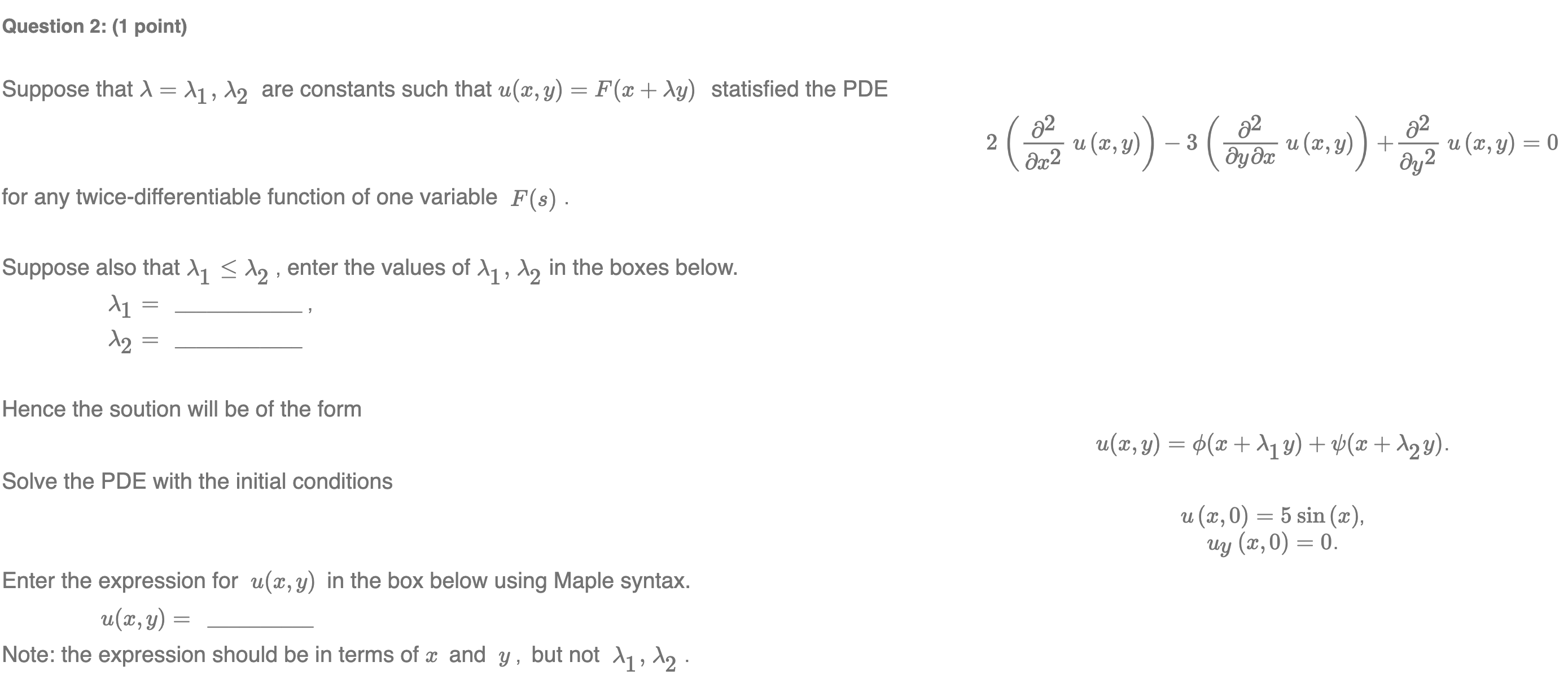  Question 2: (1 point) Suppose that A = A1, A2 are