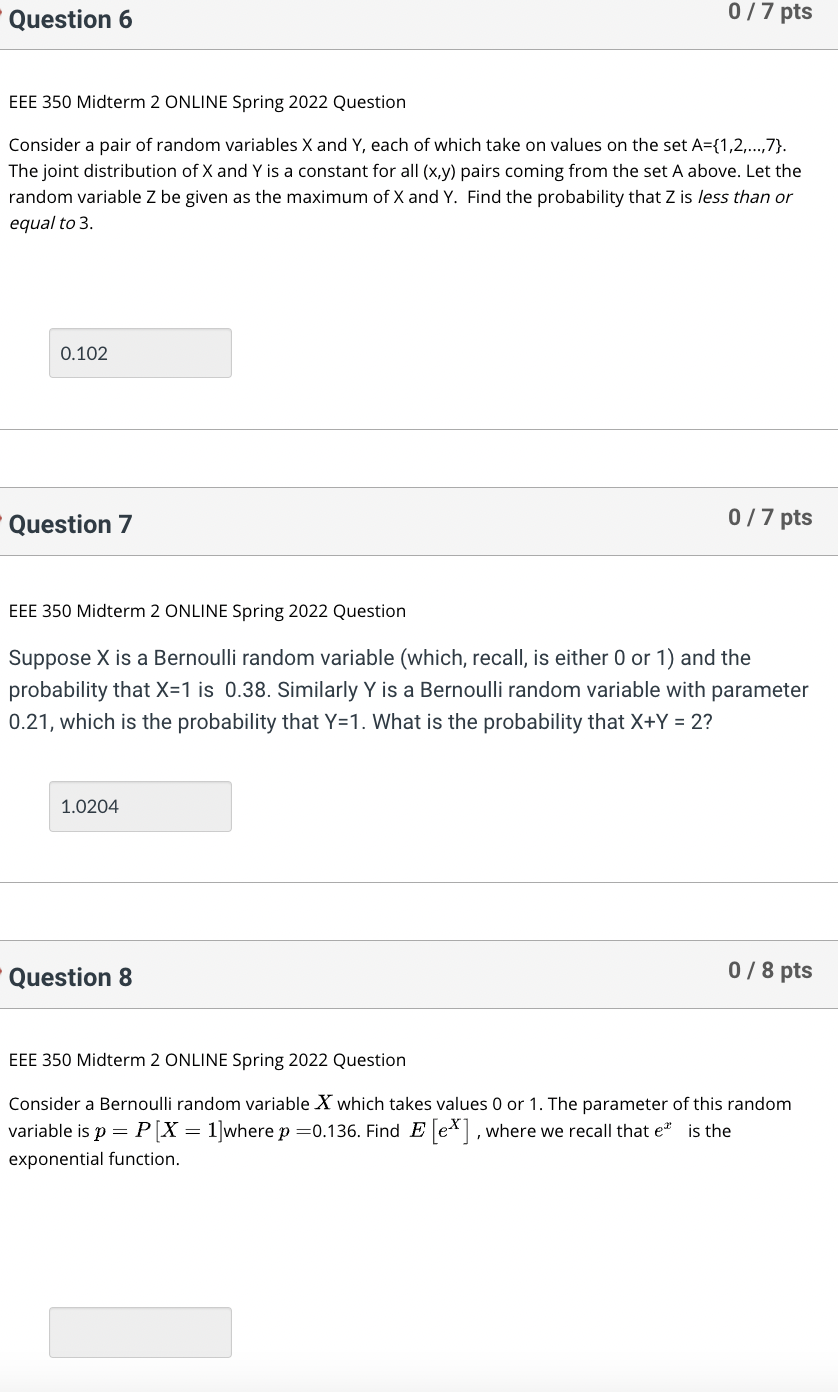  Question 6 0 /7 pts EEE 350 Midterm 2 ONLINE Spring