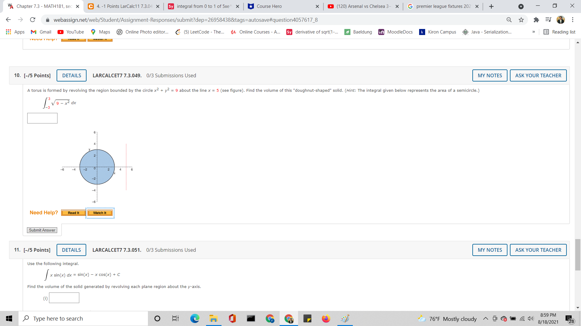  A Chapter 7.3 - MATH181, sec x C 4. -1 Points