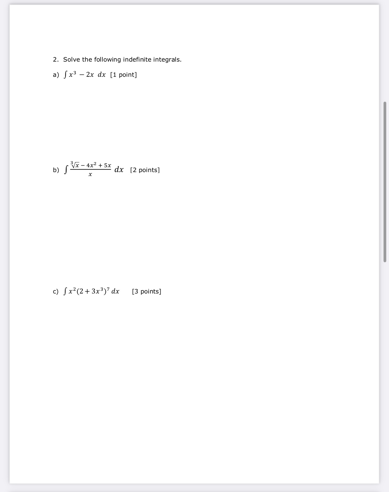 Q2 2. Solve the following indefinite integrals. a) fx3 - 2x dx