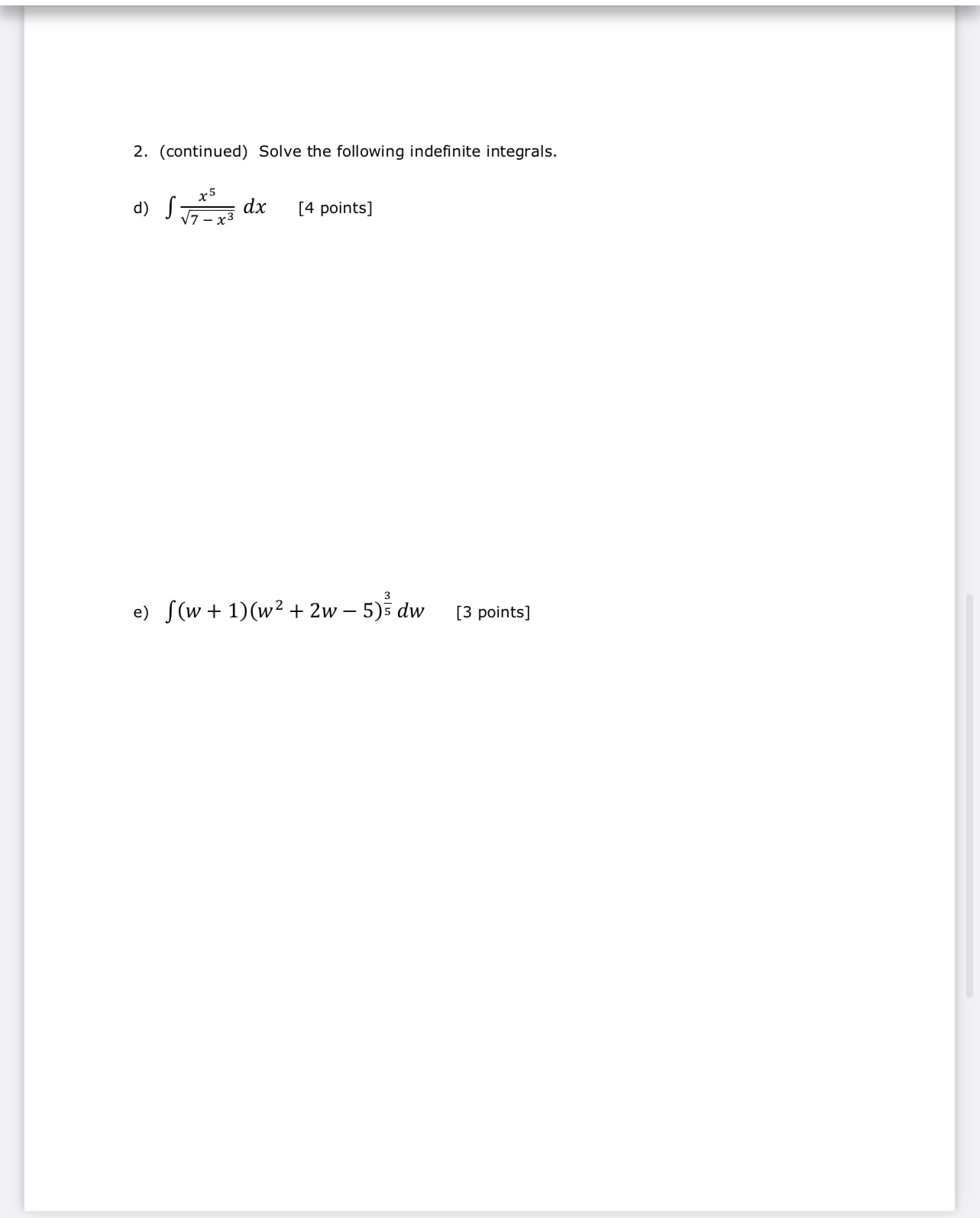[1 point] x b) ( Vx - 4x2 + 5x dx [2
