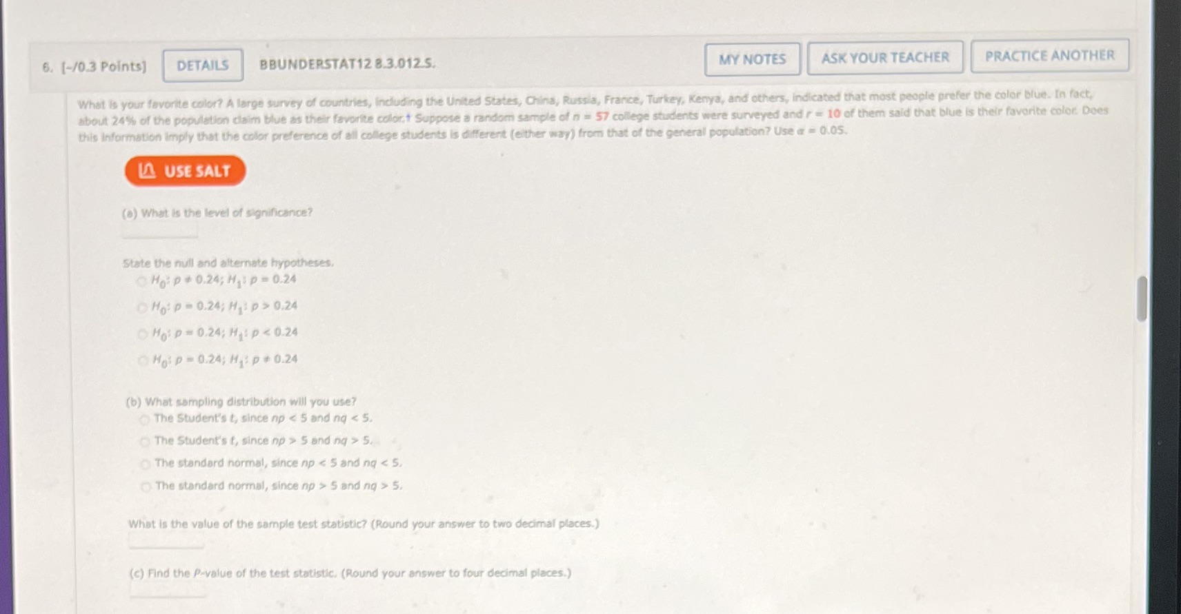  6. [-/0.3 Points] DETAILS BBUNDERSTAT12 8.3.012 5. MY NOTES ASK YOUR
