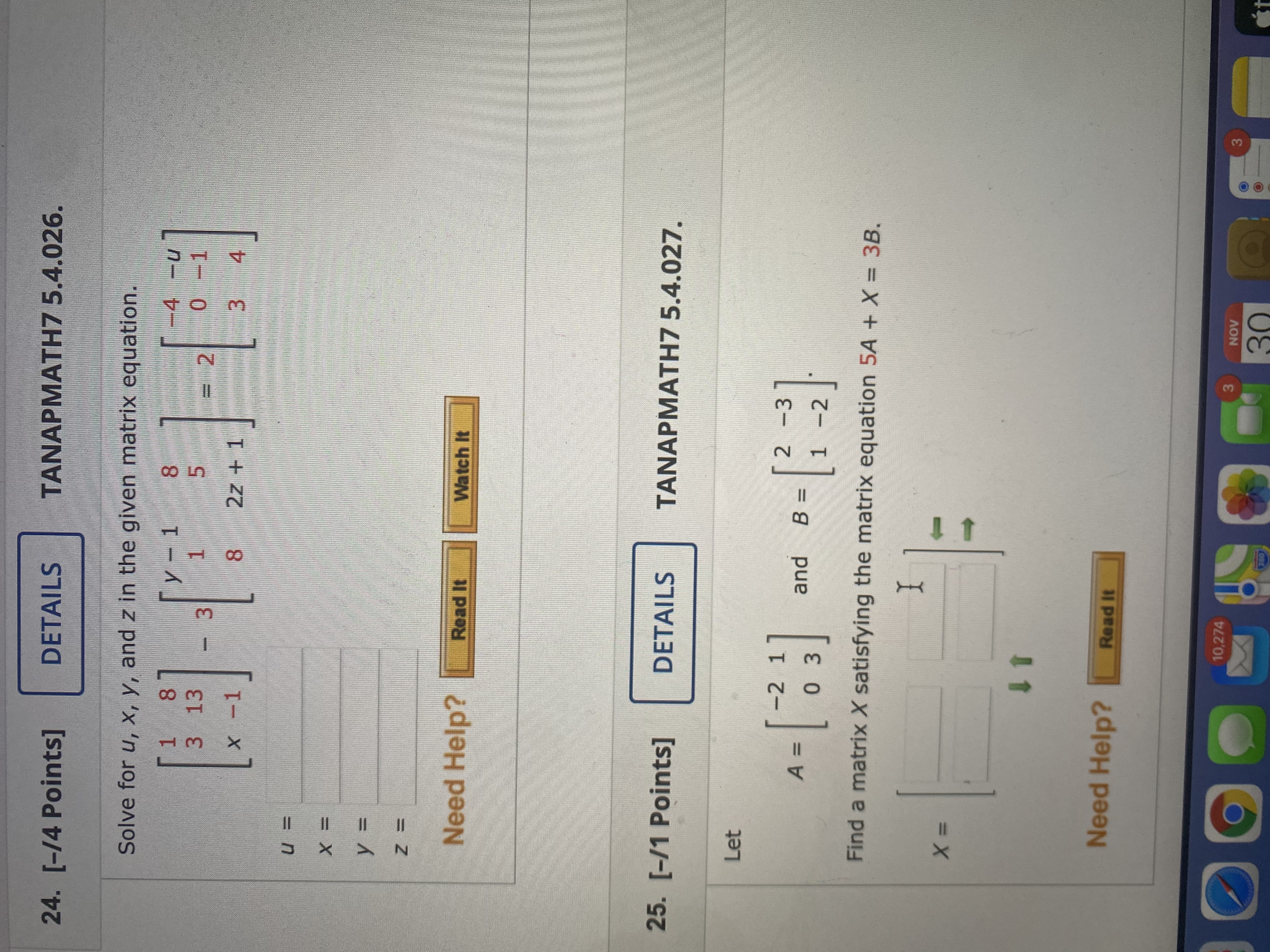 help please please with these 24. [-/4 Points] DETAILS TANAPMATH7 5.4.026. Solve