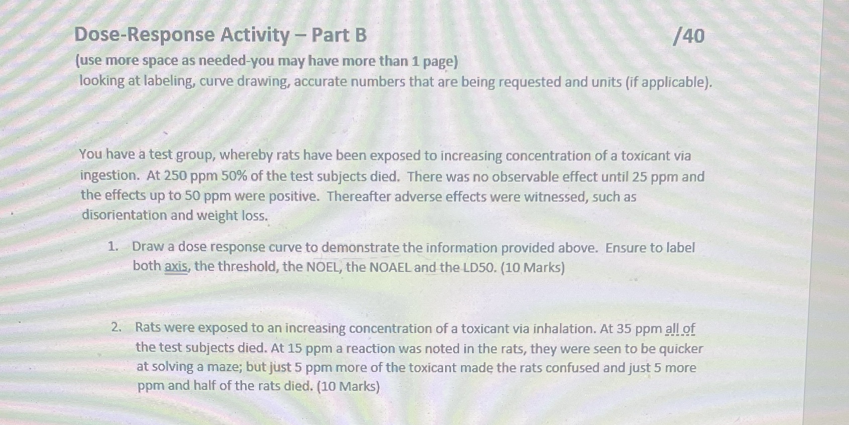 Dose-Response Activity - Part B /40 (use more space as needed-you