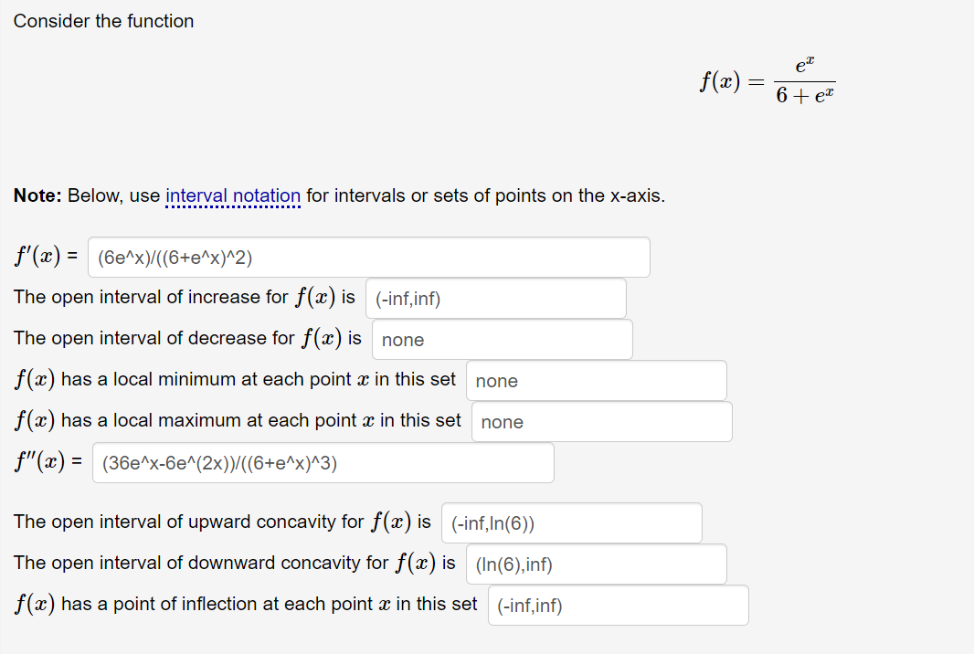 Everything is right except for the last box : f(x) has a