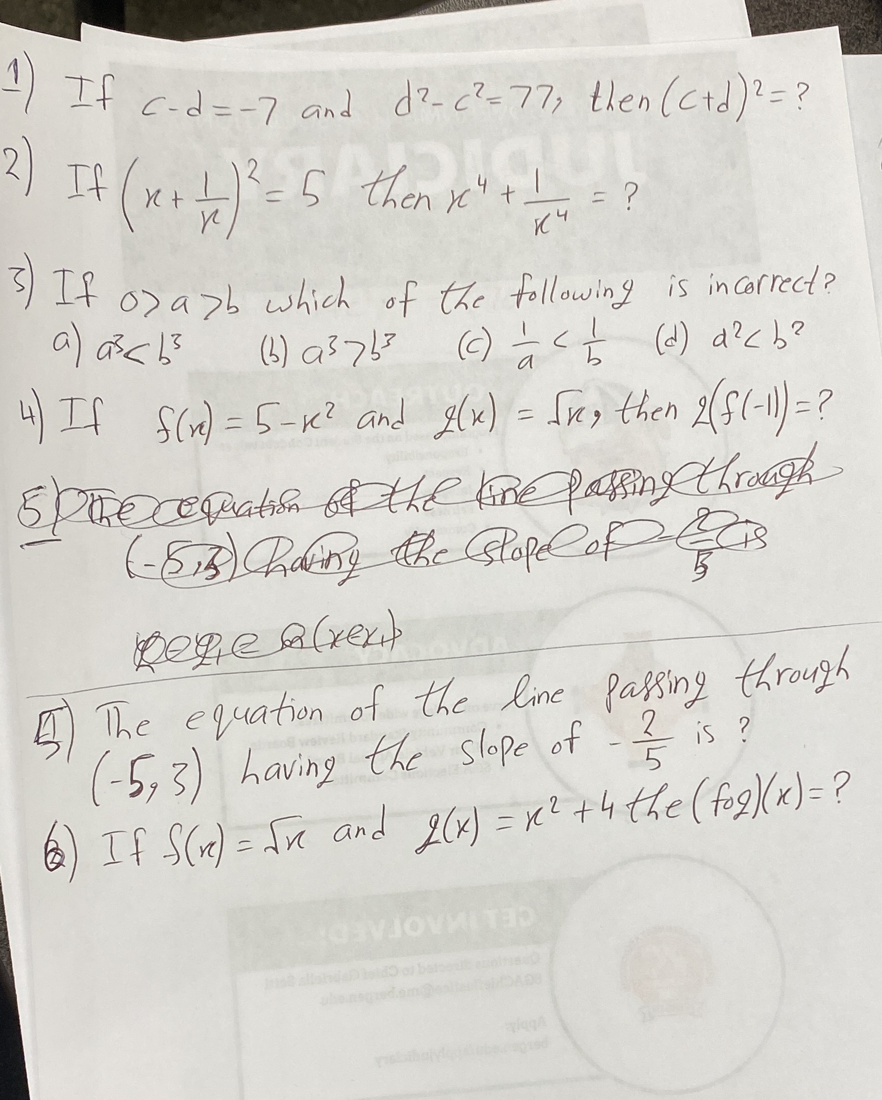 ! ) If c- d = - 7 and d?- c2=