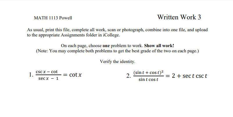 SCRATCH WORK ON A SEPERATE PIECE OF PAPER. PLEASE WRITE NEATLY ON