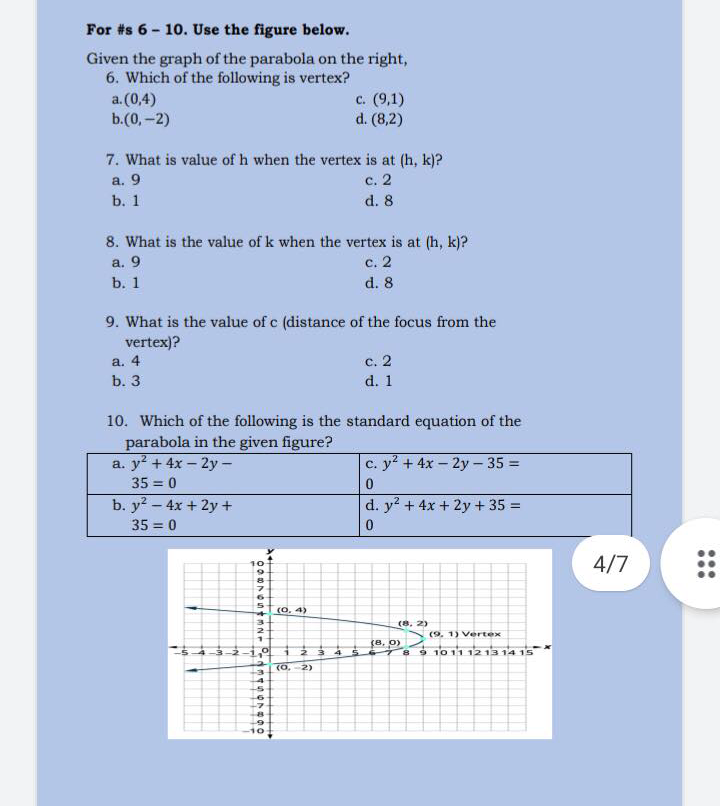 For #s 6 - 10. Use the figure below. Given the