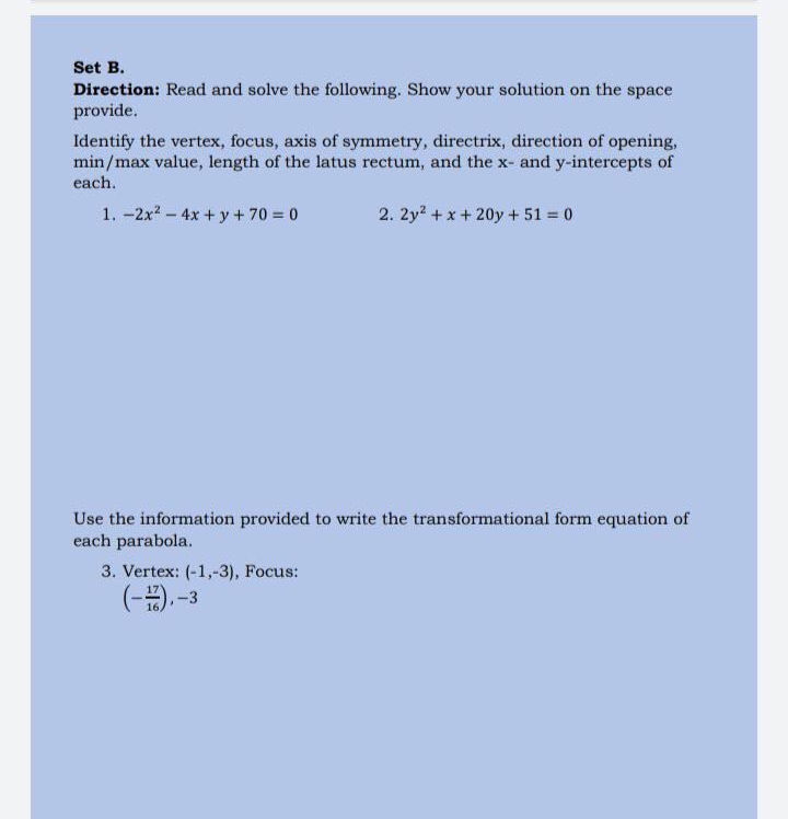 graph of the parabola on the right, 6. Which of the following