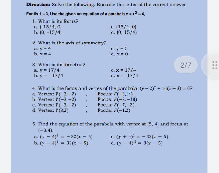 value of h when the vertex is at (h, k)? a. 9