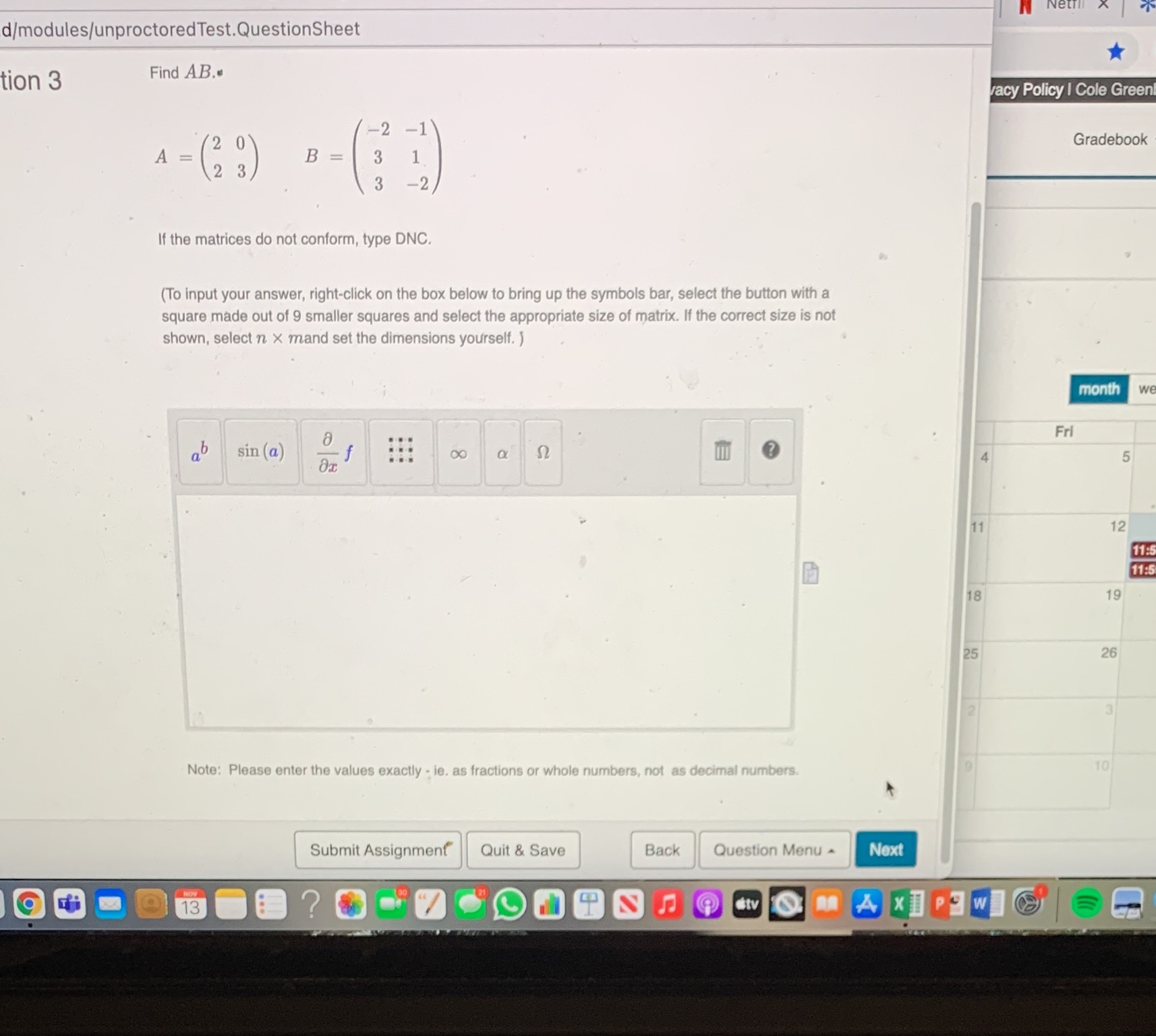 Please show solution Nettll d/modules/unproctoredTest. QuestionSheet tion 3 Find AB.. vacy Policy