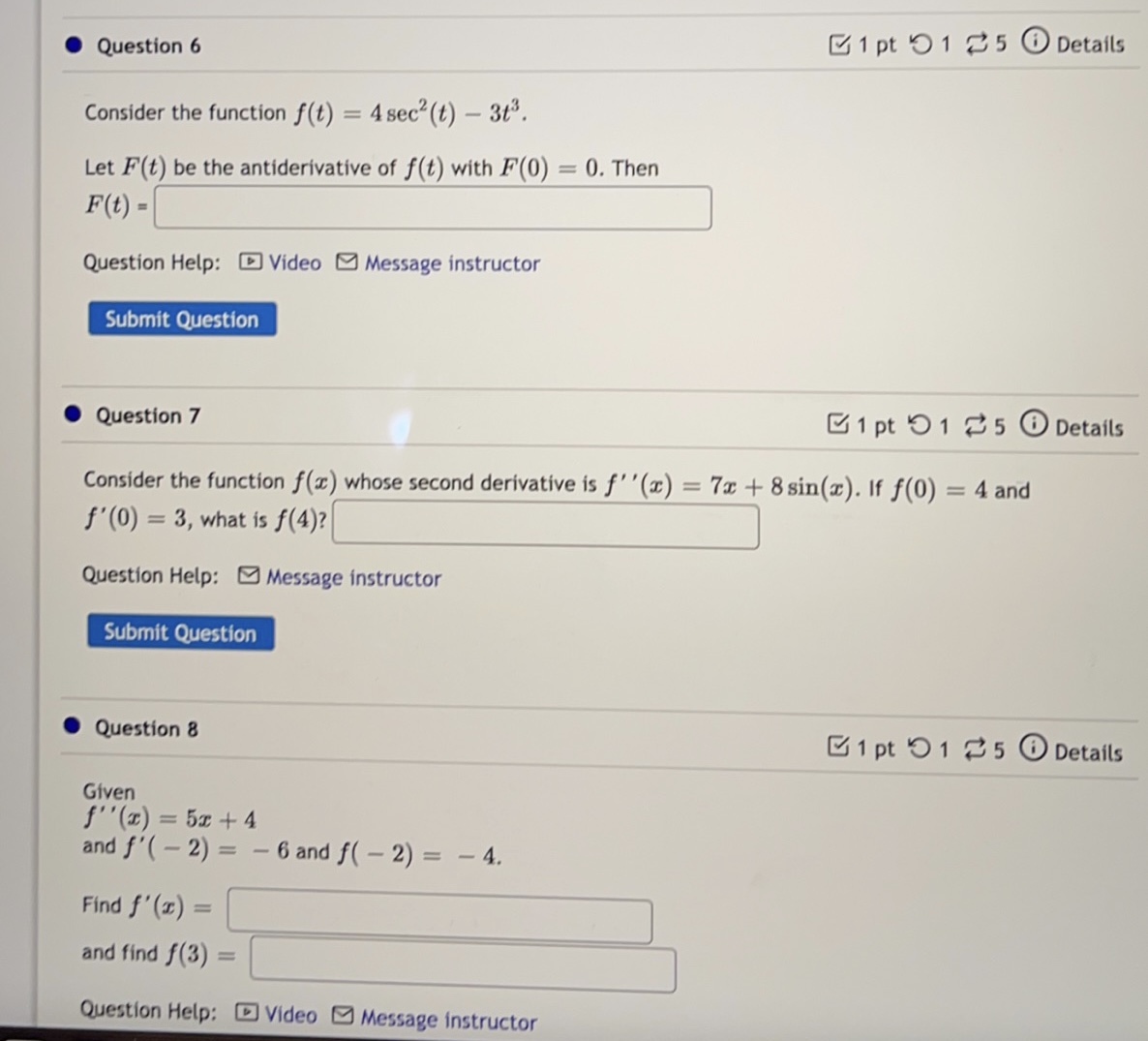 . Question 6 1pt 91 25 0 Details Consider the function