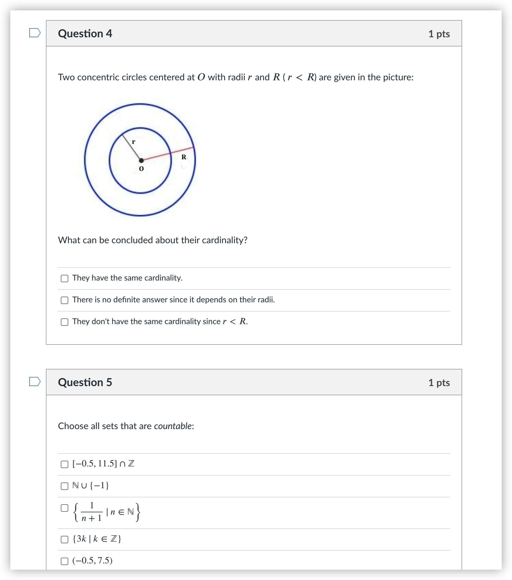 Please help with this question D Question 4 1 pts Two concentric