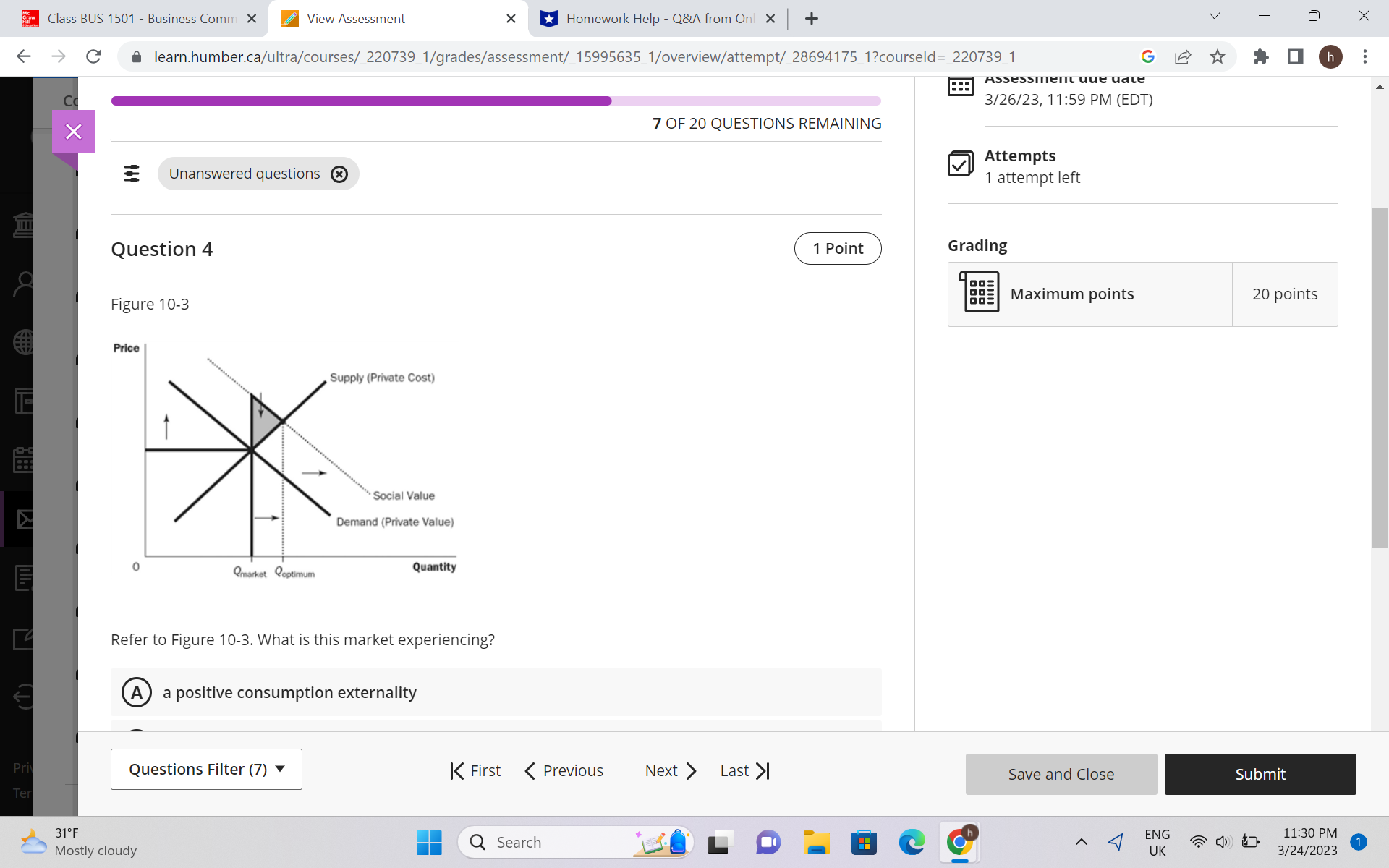 from Onl X + V X -> learn.humber.ca/ultra/courses/_220739_1/grades/assessment/_15995635_1/overview/attempt/_28694175_1?courseld=_220739_1 GE Details & Information