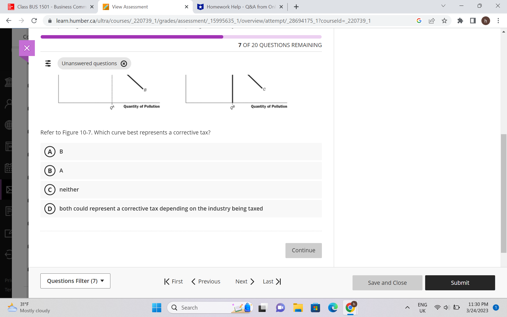 from Onl X + V X -> A learn.humber.ca/ultra/courses/_220739_1/grades/assessment/_15995635_1/overview/attempt/_28694175_1?courseld=_220739_1 GE X 7