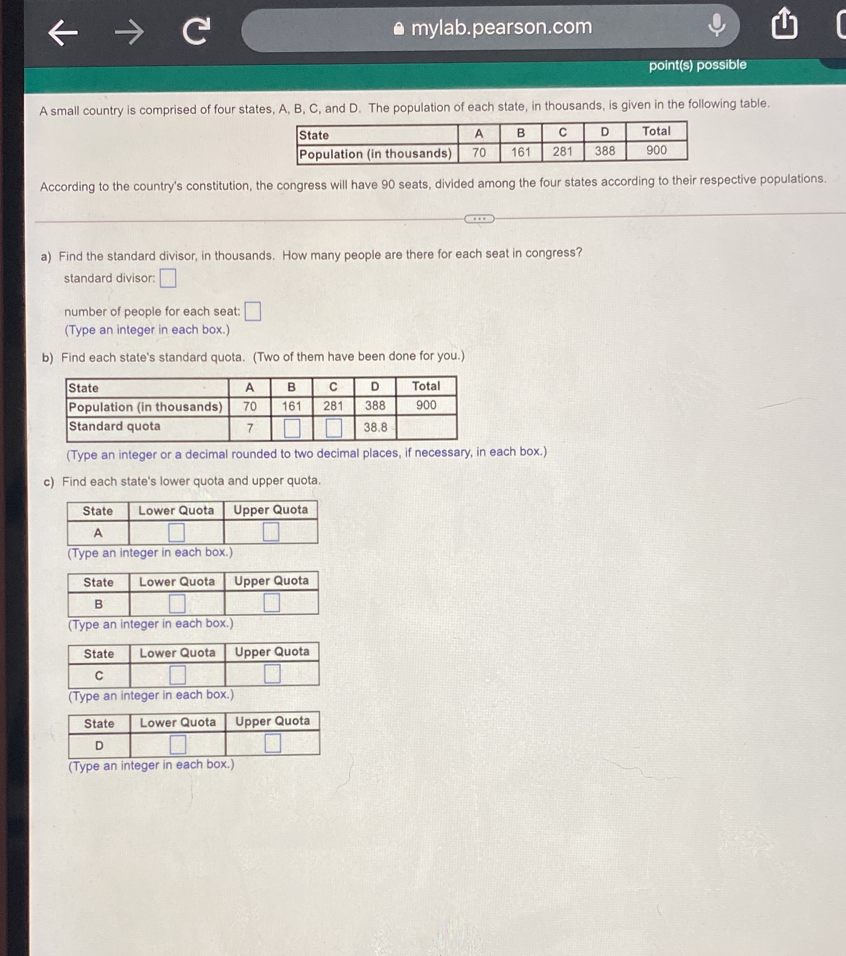  e mylab.pearson.c0m Q, LT] point(s) possible A small country ls comprised