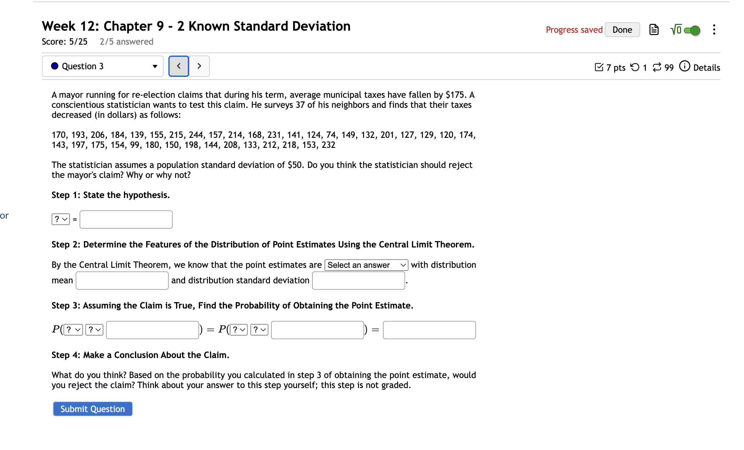  OI' Week 12: Chapter 9 - 2 Known Standard Deviation Score:
