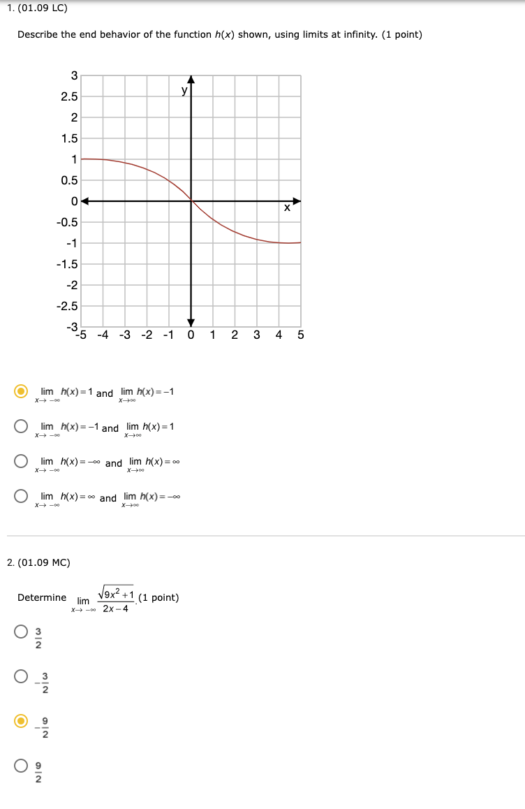 = = -1 (x-1)2 2. What is lim f(x)? (1 point) O