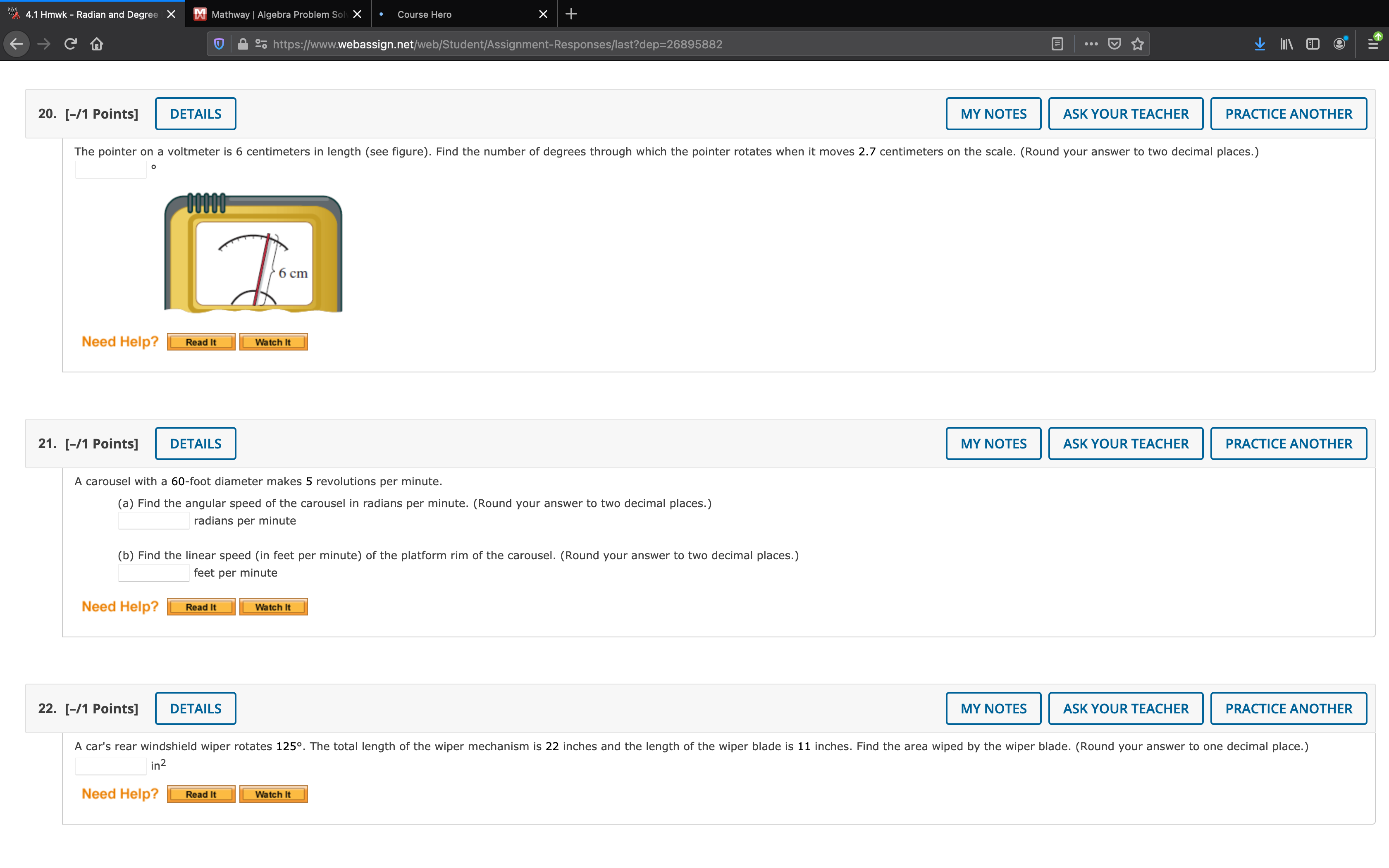 4.1 Hmwk - Radian and Degree X Mathway I Algebra Problem So'