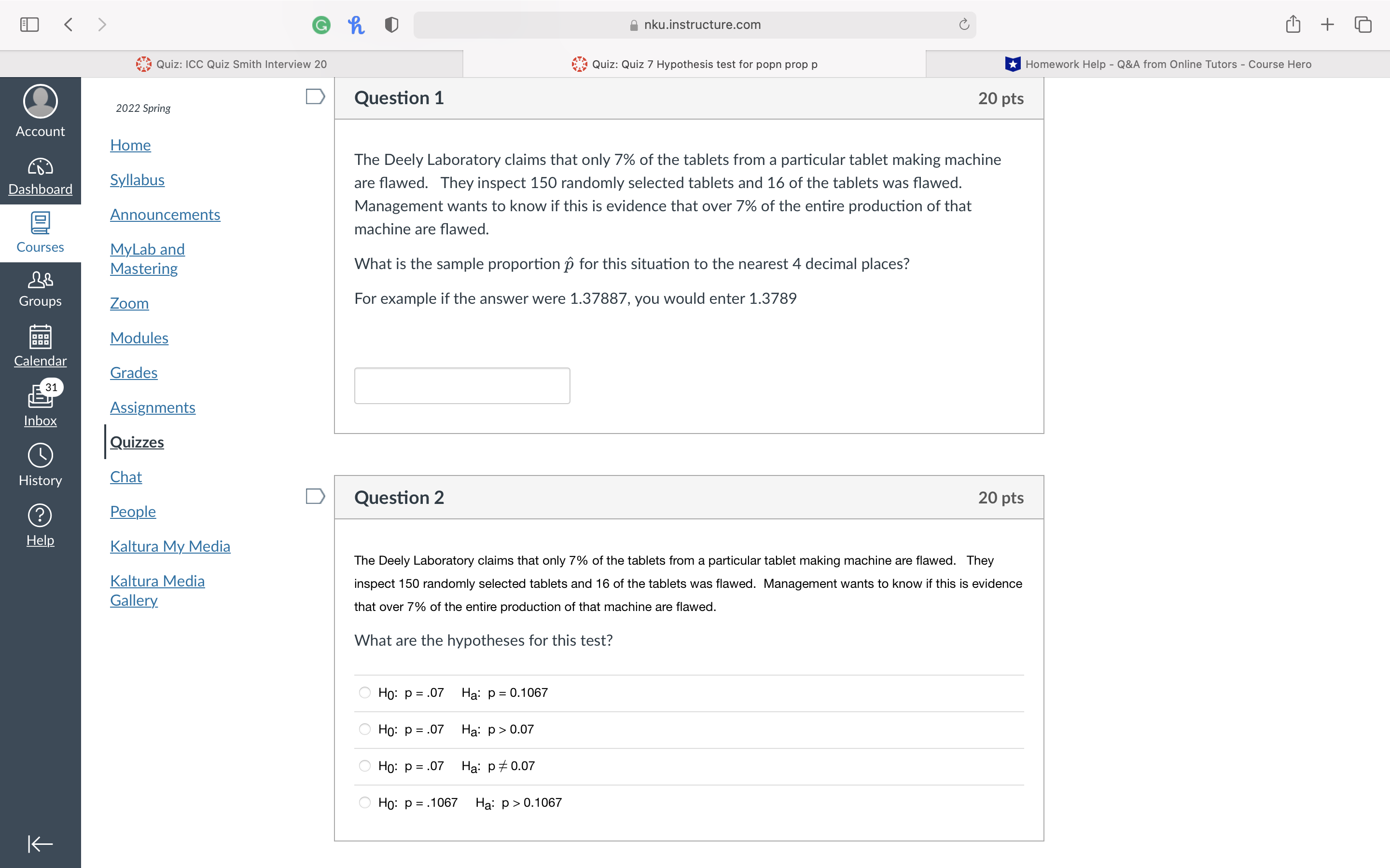  ED 9 0 G nku.instructure.com C [1-] + E ~35 Quiz: