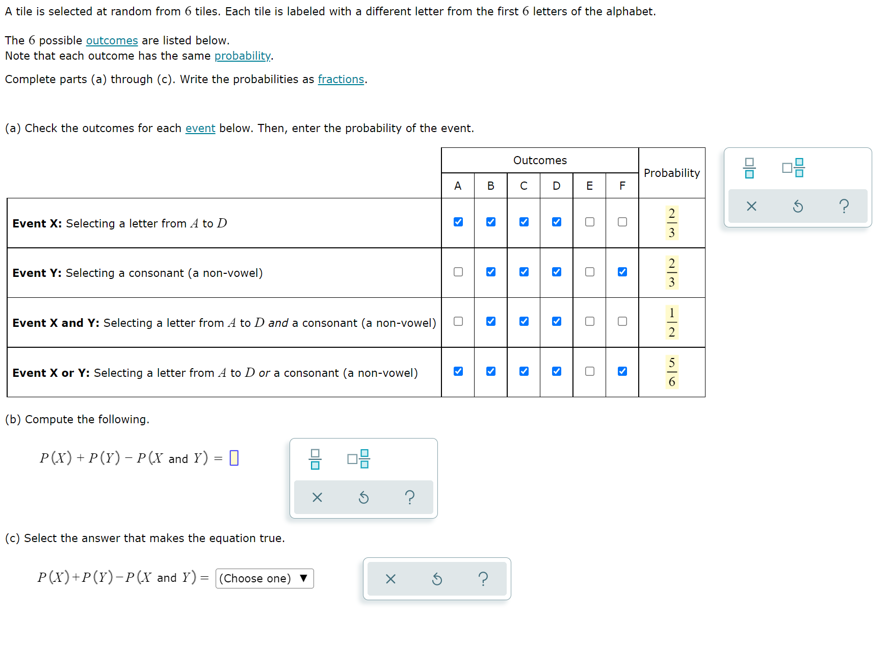  A tile is selected at random from 6 tiles. Each tile