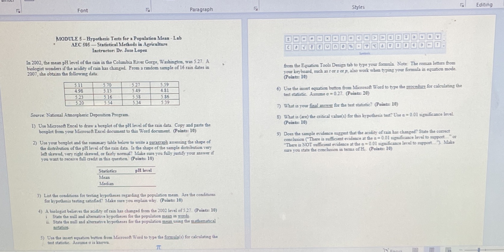 Font Paragraph Styles Editing MODULE 5 - Hypothesis Teats for a